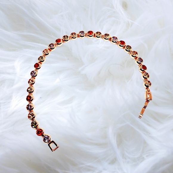 Rose Gold Overlay over German Silver Bracelet with Multicolor Sapphires - Picture 5 of 8